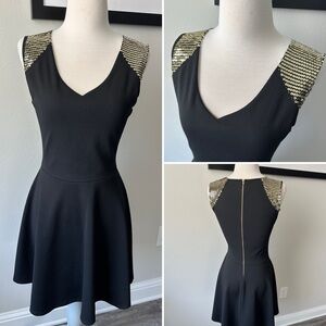 NWOT Black dress with gold sequence
